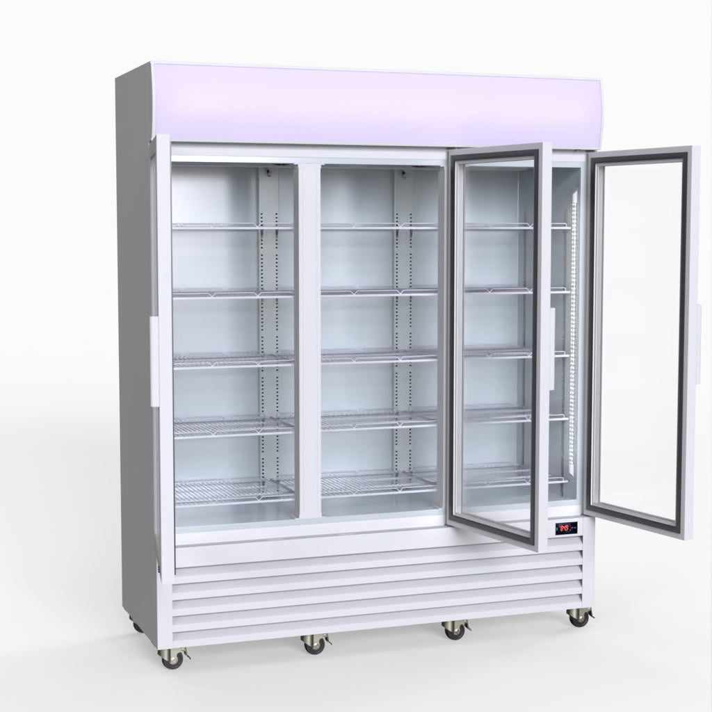 Thermaster 1200L 3 Glass Door Colourbond Upright Drink Fridge White LG-1203P