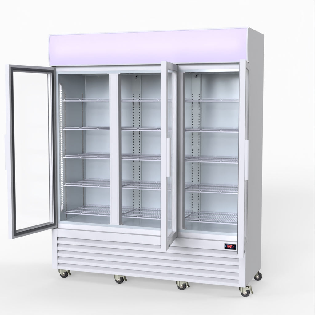 Thermaster 1200L 3 Glass Door Colourbond Upright Drink Fridge White LG-1203P
