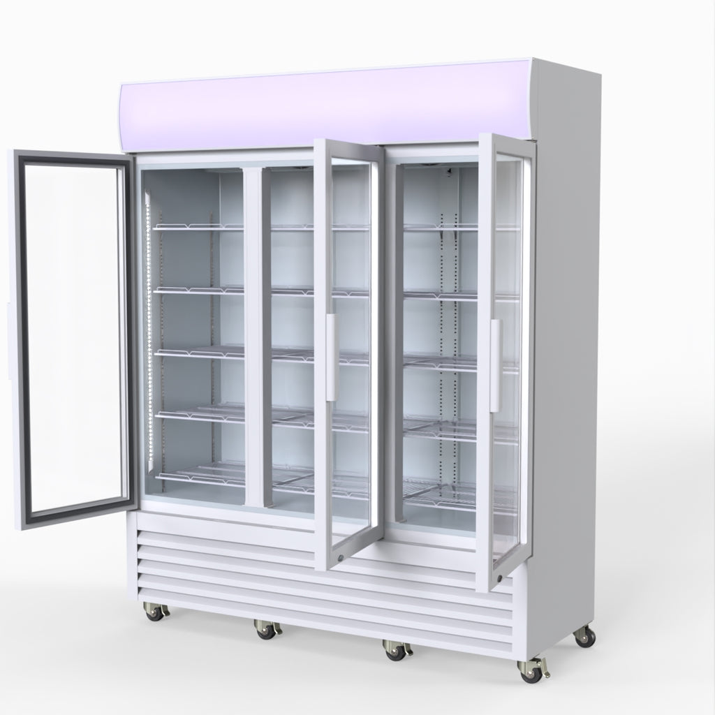 Thermaster 1200L 3 Glass Door Colourbond Upright Drink Fridge White LG-1203P