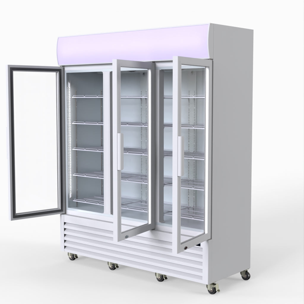 Thermaster 1200L 3 Glass Door Colourbond Upright Drink Fridge White LG-1203P