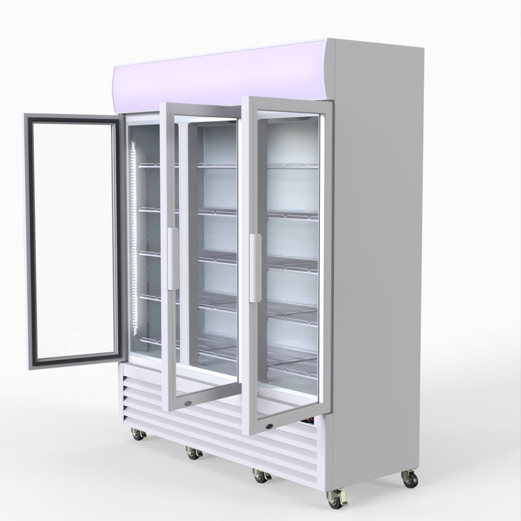 Thermaster 1200L 3 Glass Door Colourbond Upright Drink Fridge White LG-1203P