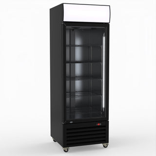 Thermaster 540L Single Glass Door Upright Drink Fridge Black 10Amp