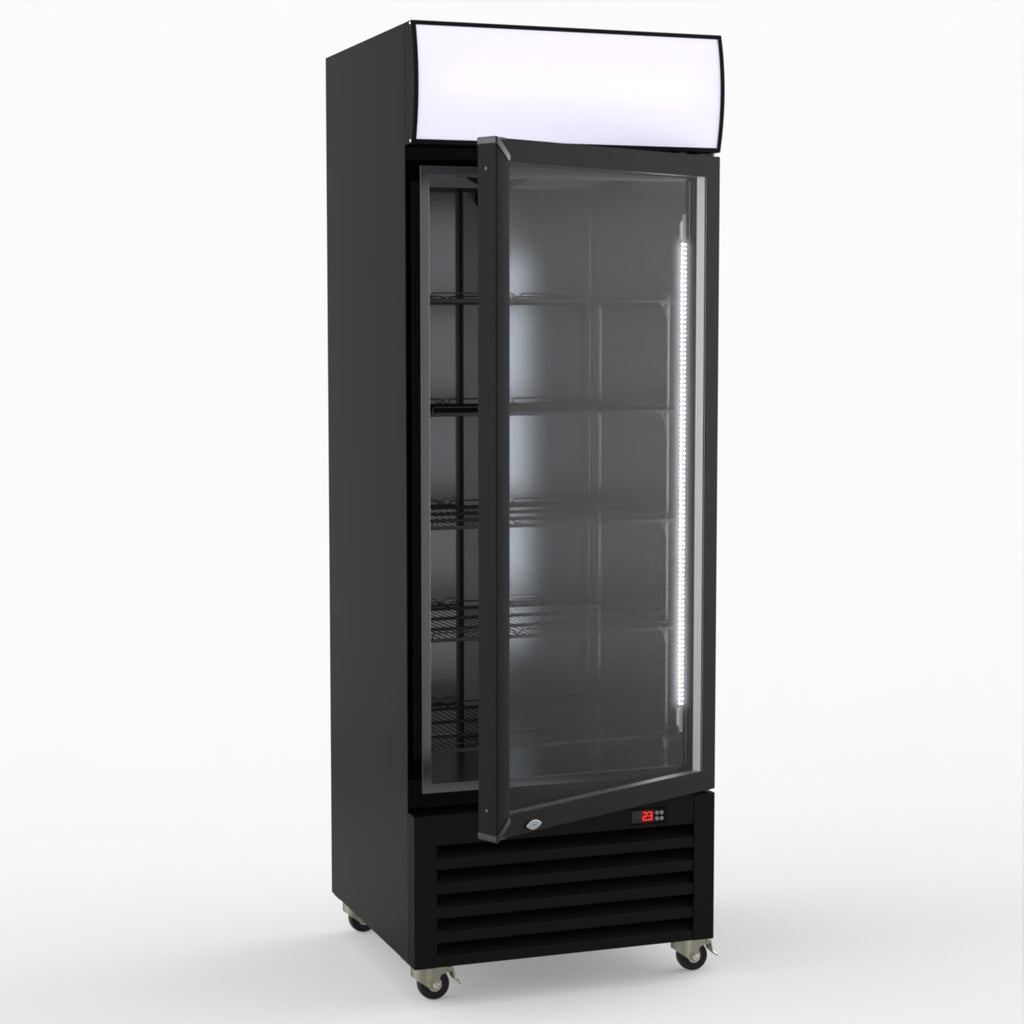 Thermaster 540L Single Glass Door Black Colourbond Upright Drink Fridge LG-540BP