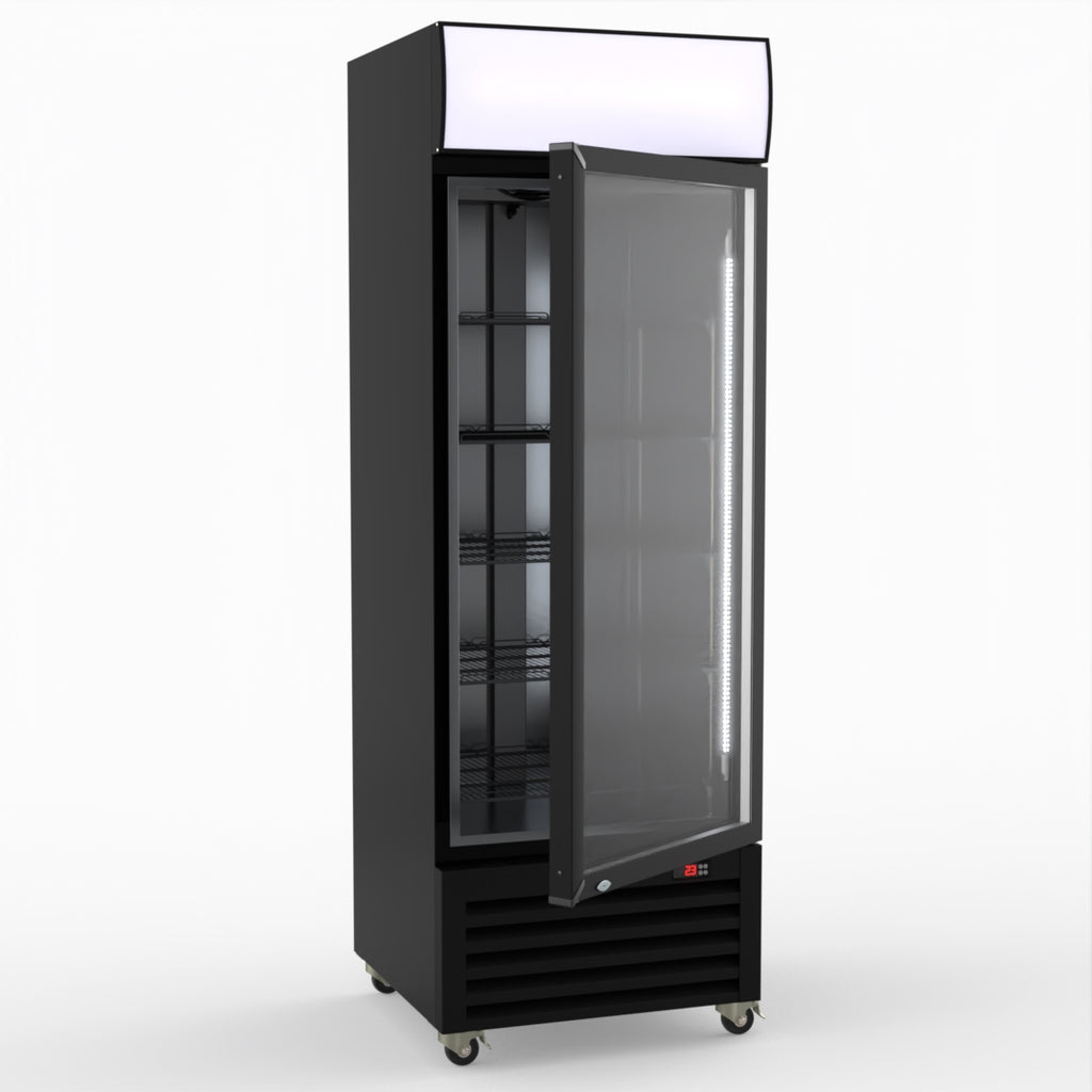 Thermaster 540L Single Glass Door Black Colourbond Upright Drink Fridge LG-540BP