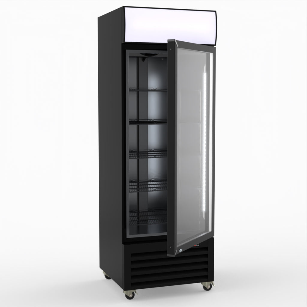 Thermaster 540L Single Glass Door Black Colourbond Upright Drink Fridge LG-540BP