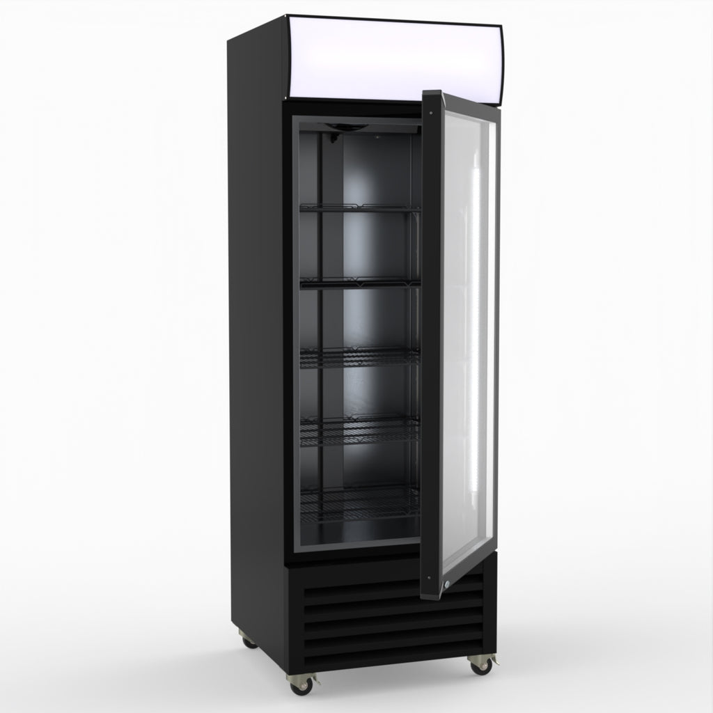 Thermaster 540L Single Glass Door Black Colourbond Upright Drink Fridge LG-540BP