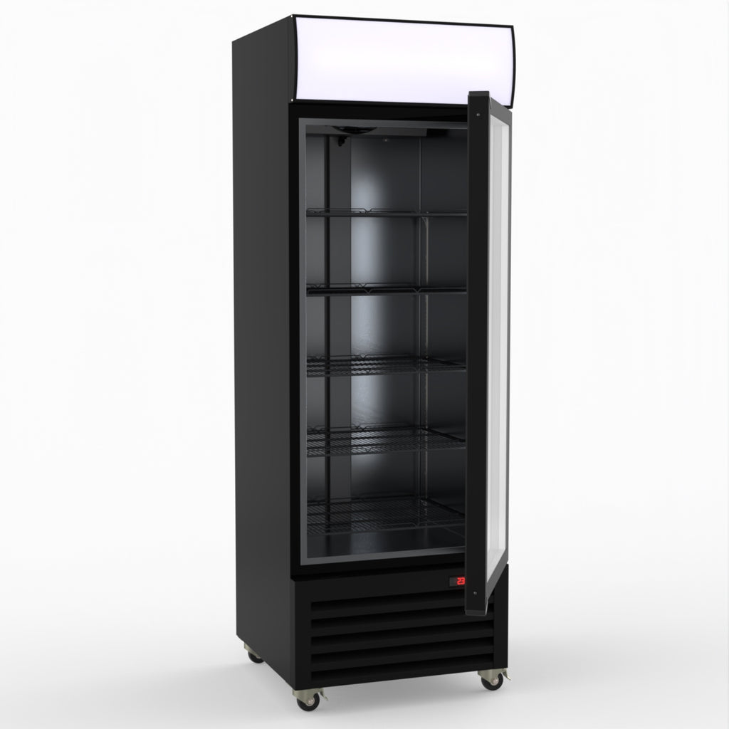 Thermaster 540L Single Glass Door Black Colourbond Upright Drink Fridge LG-540BP