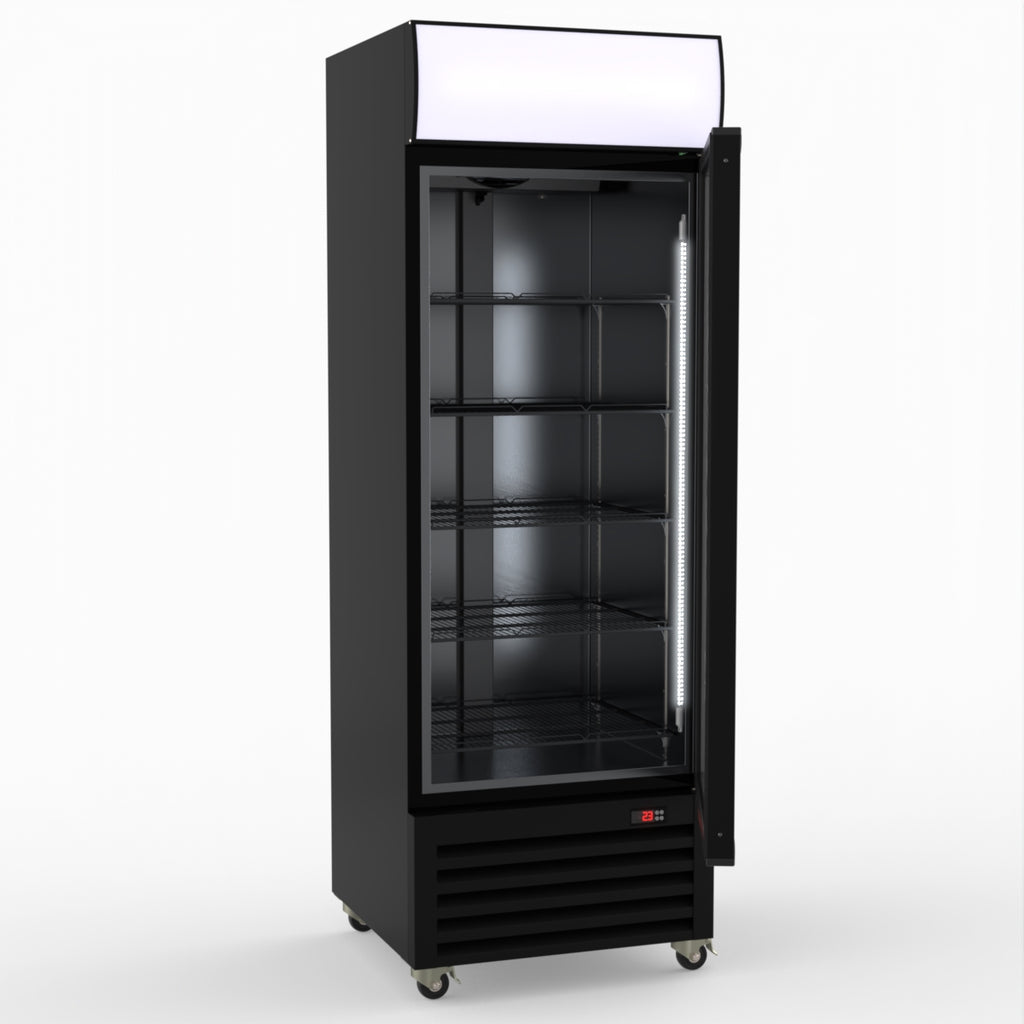 Thermaster 540L Single Glass Door Black Colourbond Upright Drink Fridge LG-540BP