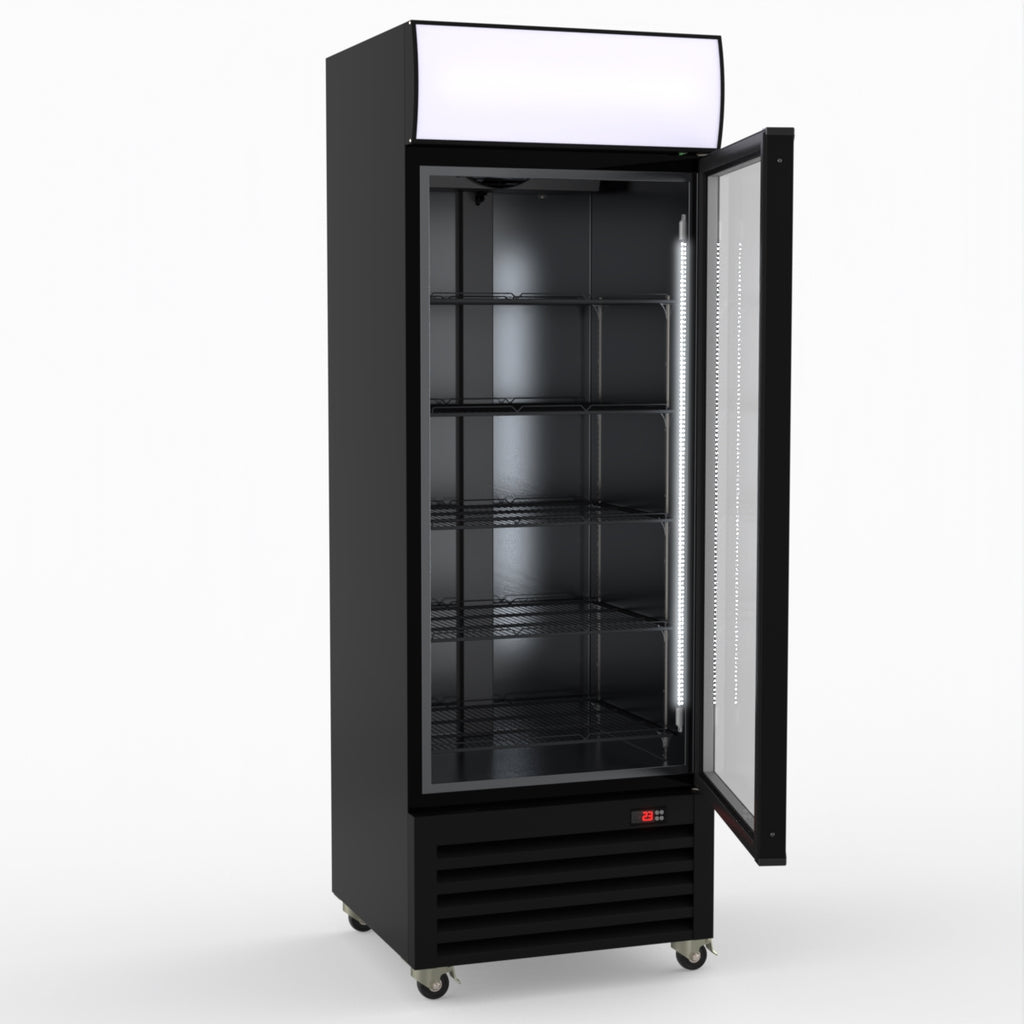 Thermaster 540L Single Glass Door Black Colourbond Upright Drink Fridge LG-540BP
