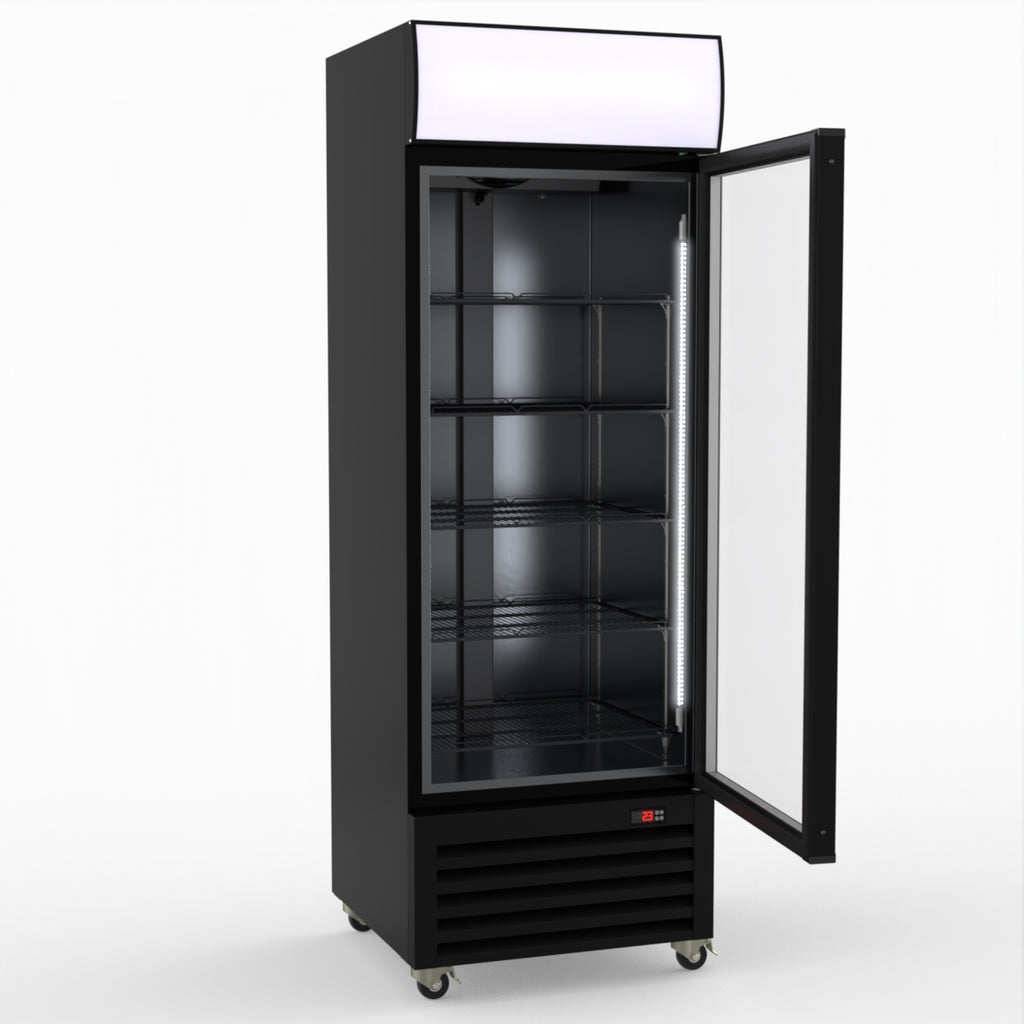 Thermaster 540L Single Glass Door Black Colourbond Upright Drink Fridge LG-540BP