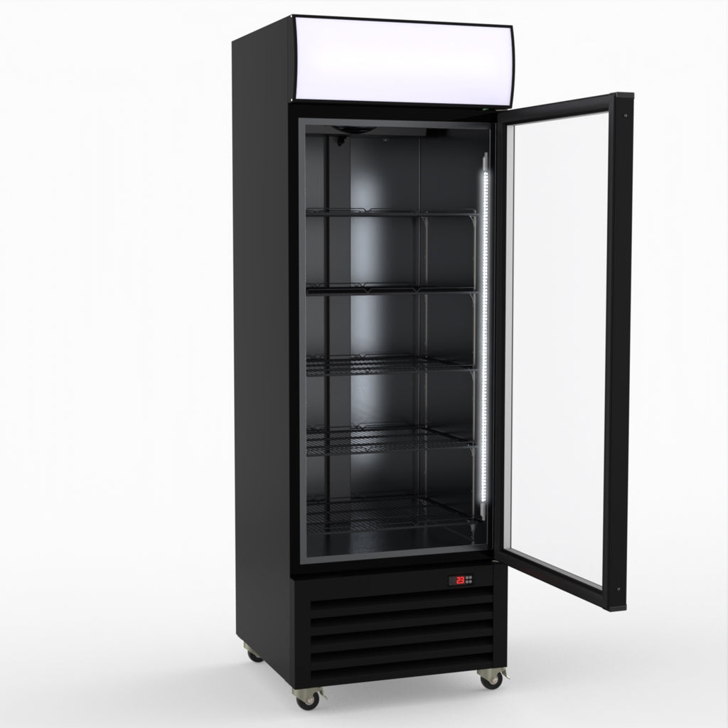 Thermaster 540L Single Glass Door Black Colourbond Upright Drink Fridge LG-540BP