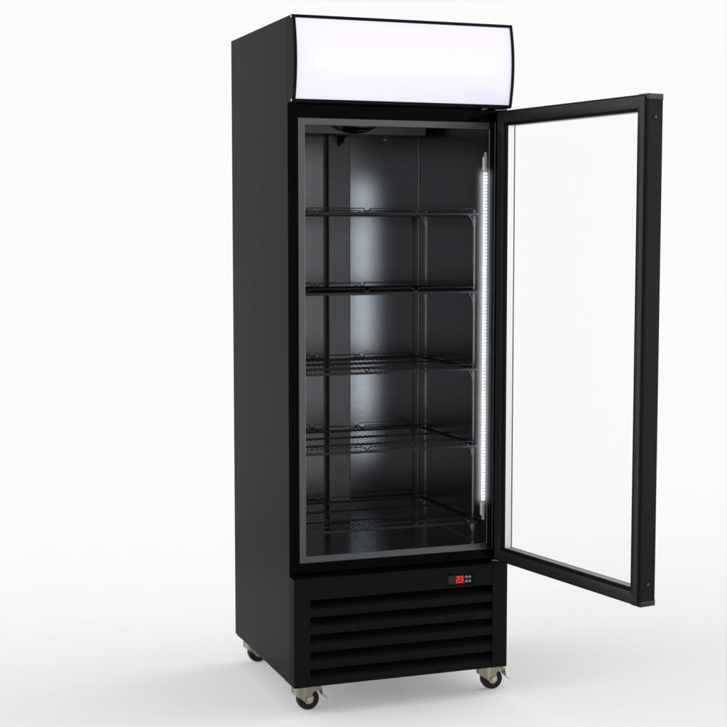 Thermaster 540L Single Glass Door Black Colourbond Upright Drink Fridge LG-540BP