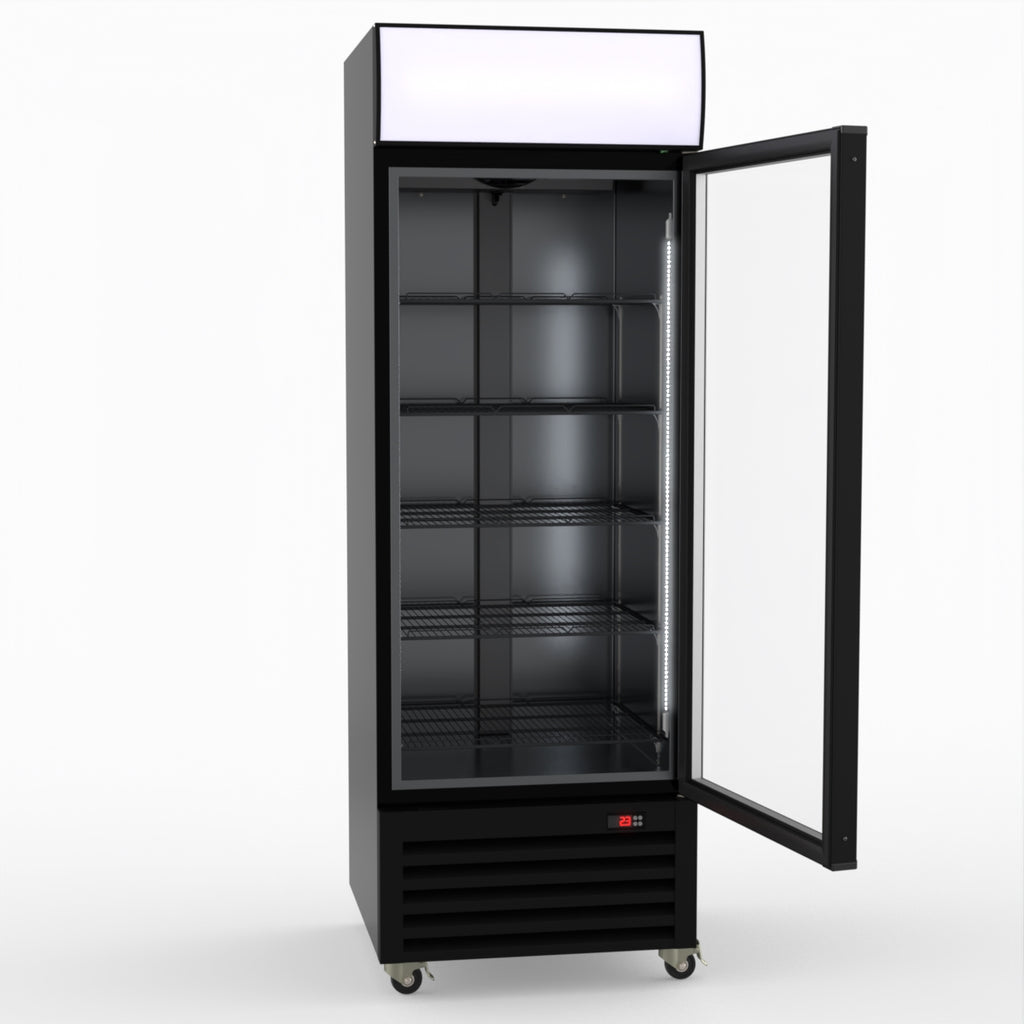 Thermaster 540L Single Glass Door Black Colourbond Upright Drink Fridge LG-540BP
