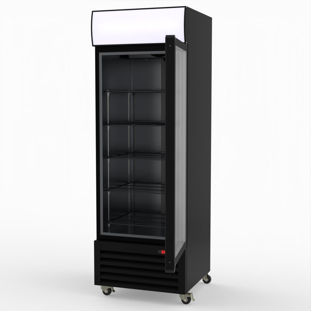 Thermaster 540L Single Glass Door Black Colourbond Upright Drink Fridge LG-540BP