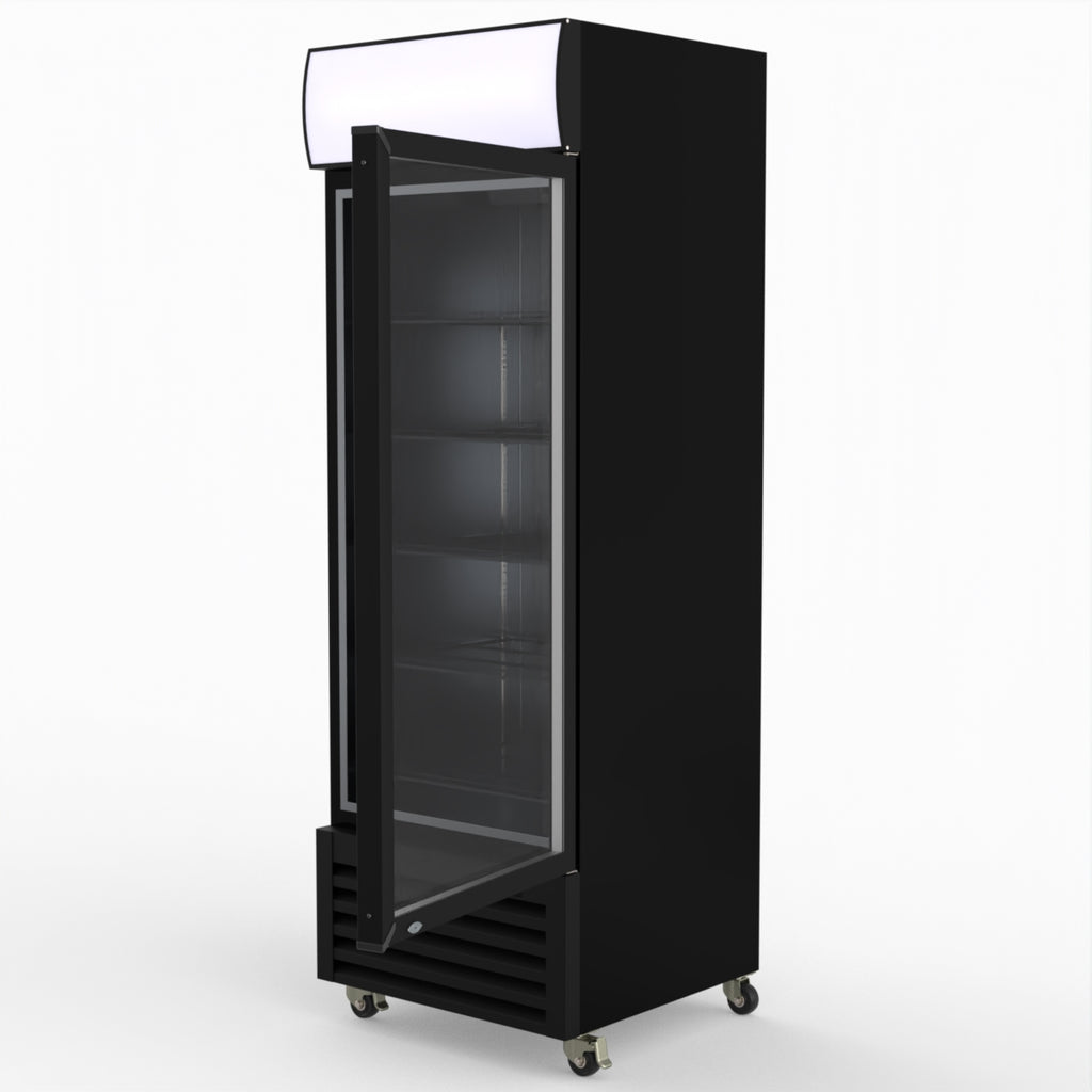 Thermaster 540L Single Glass Door Black Colourbond Upright Drink Fridge LG-540BP