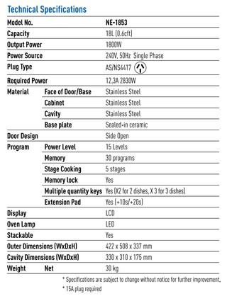 Heavy Duty Microwave - - Panasonic NE-1853