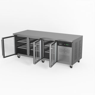 AG Three Door Commercial Glass Door Worktop / Under Bench Display Fridge 800mm Depth- AG Equipment AG-PAX3100TNG