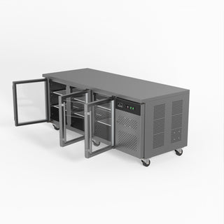 AG Three Door Commercial Glass Door Worktop / Under Bench Display Fridge 800mm Depth- AG Equipment AG-PAX3100TNG