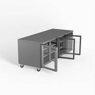 AG Three Door Commercial Glass Door Worktop / Under Bench Display Fridge 800mm Depth- AG Equipment AG-PAX3100TNG