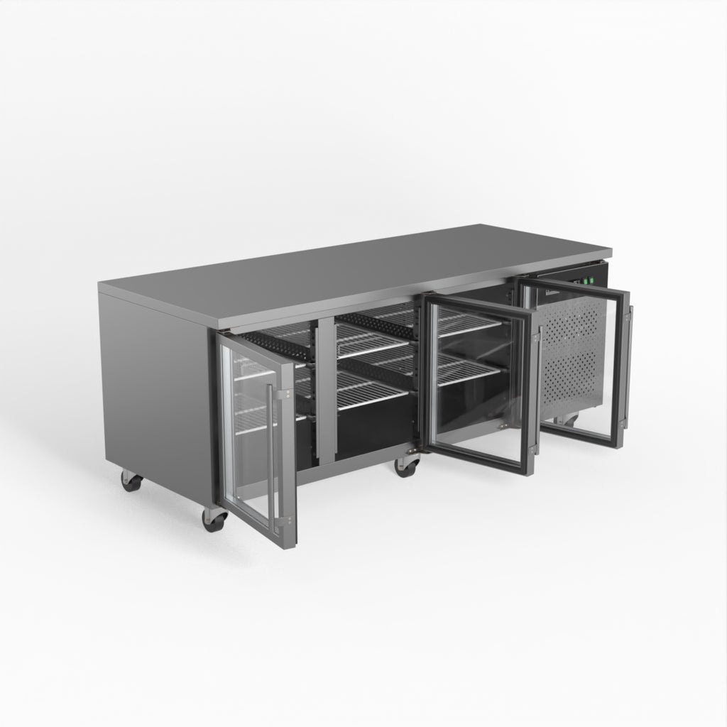 AG Three Door Commercial Glass Door Worktop / Under Bench Display Fridge 800mm Depth- AG Equipment AG-PAX3100TNG