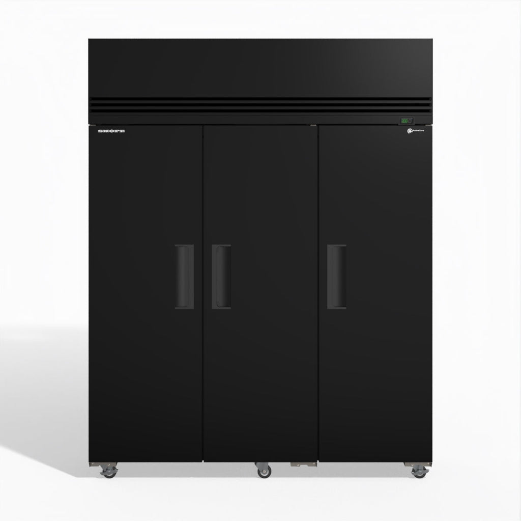 Skope SKFT1500NS-A 3 Solid Door Upright Display or Storage Freezer - Black