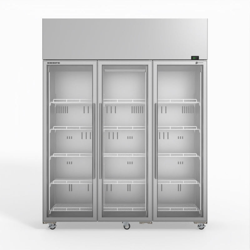 Skope 3 Glass Door Display or Storage Fridge - SKT1500N-A - Stainless Steel