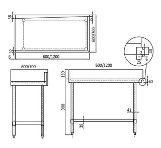 Mixrite Stainless Steel Left-Handed Dishwasher Bench Outlet - 1200mW x 700mmD WAT7120L