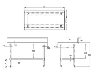 Mixrite Work Bench with Splash-back 1200 x 600 x 900 mm WTS612B