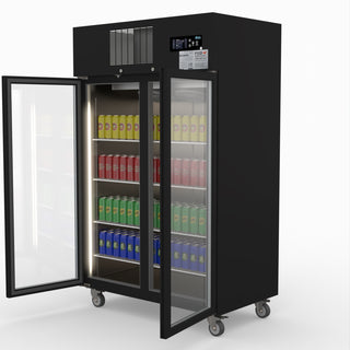 Double Door Upright Display Fridge (Black) - Thermaster SUCG1000B