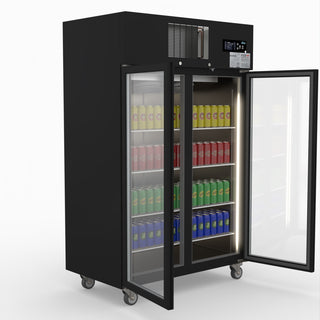 Double Door Upright Display Fridge (Black) - Thermaster SUCG1000B