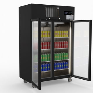 Double Door Upright Display Fridge (Black) - Thermaster SUCG1000B