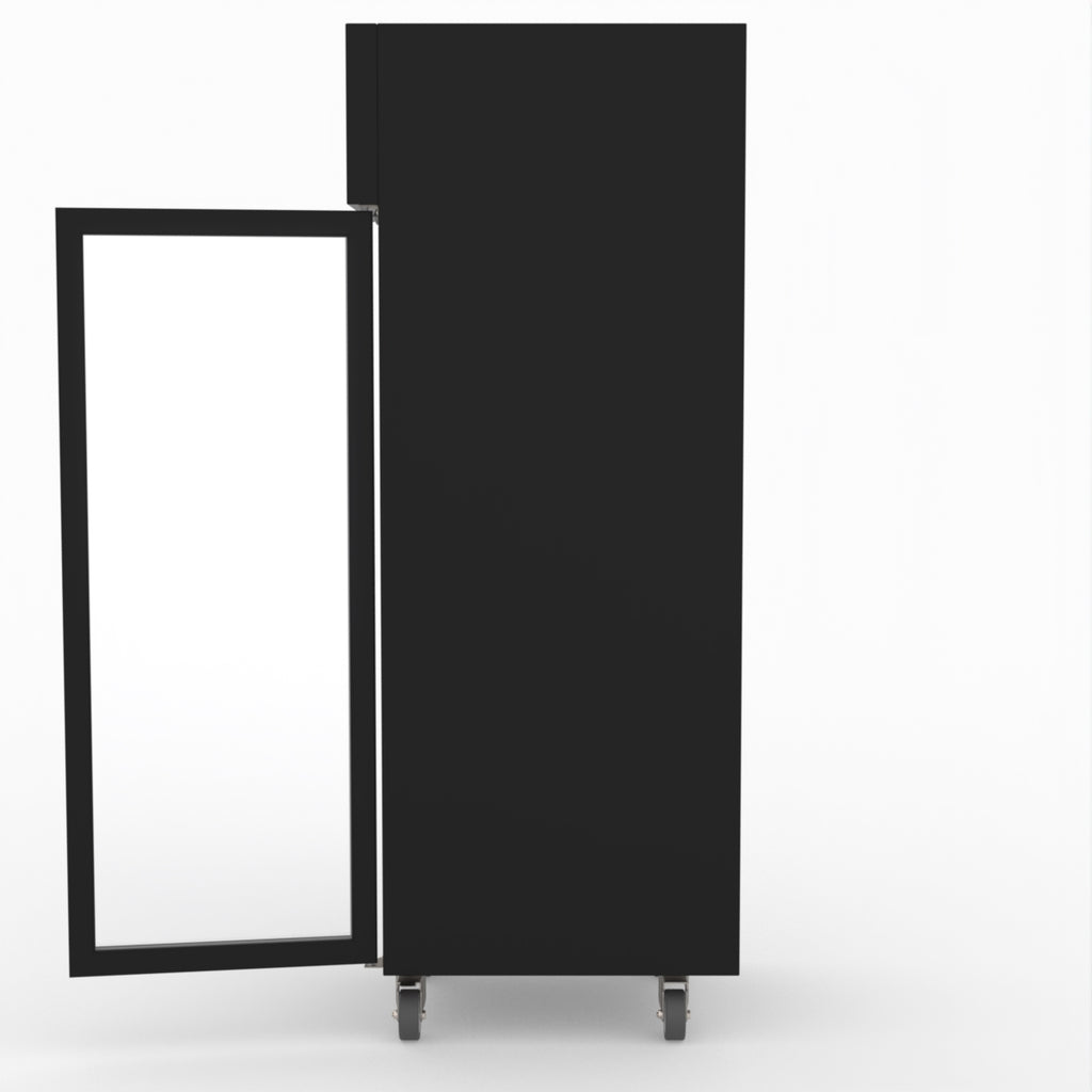 Thermaster Single Glass Door Upright Fridge Black Stainless Steel SUCG500B