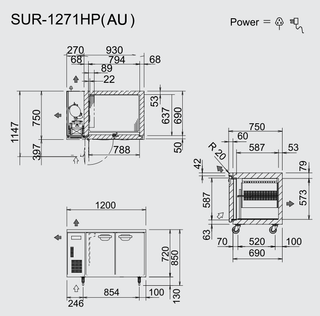 Under Bench Chiller Fridge 280L - - Panasonic SUR-1271HP