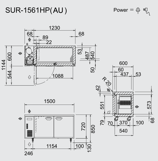 Under Bench Chiller Fridge 296L - - Panasonic SUR-1561HP