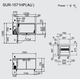 Under Bench Chiller Fridge 393L - - Panasonic SUR-1571HP