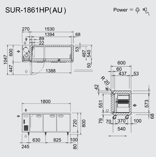 Under Bench Chiller Fridge 377L - - Panasonic SUR-1861HP