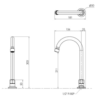 Stainless Steel Single Hob Mount (No Stops) with Gooseneck Spout - 12" Spout- 3Monkeez T-3MHOG12