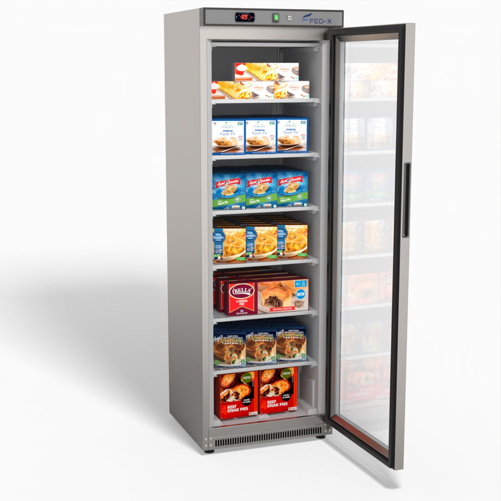 FED-X Thermaster Stainless Steel Upright Static Display Freezer XF400SG