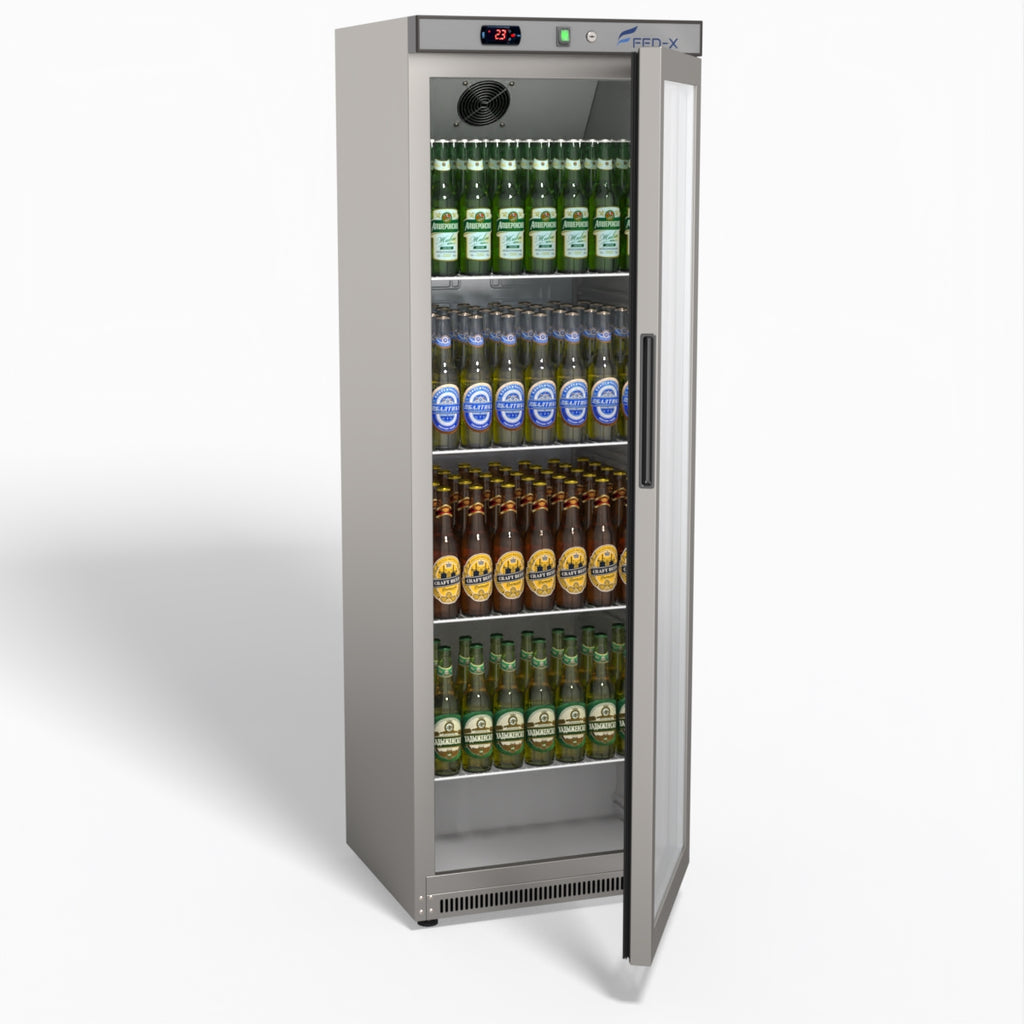 FED-X Thermaster Stainless Steel Upright Static Display Fridge XR400SG