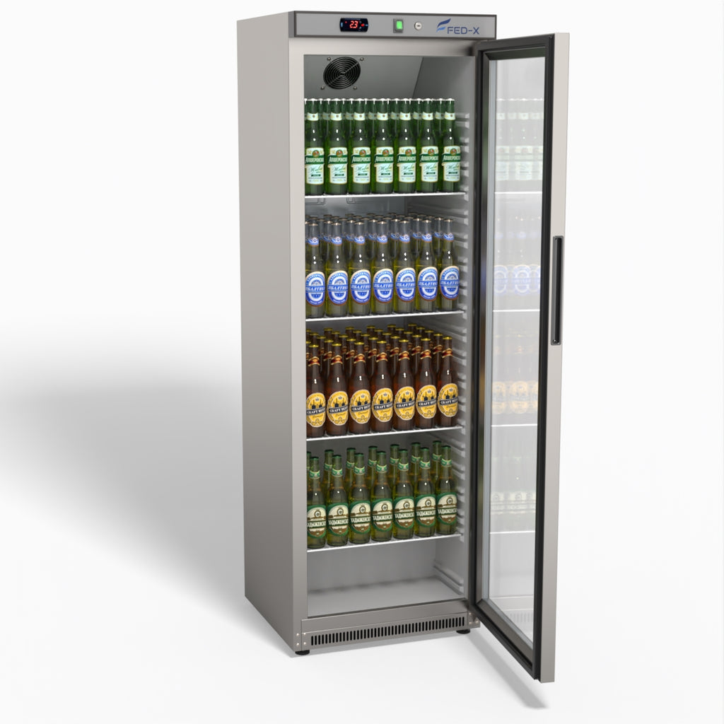 FED-X Thermaster Stainless Steel Upright Static Display Fridge XR400SG