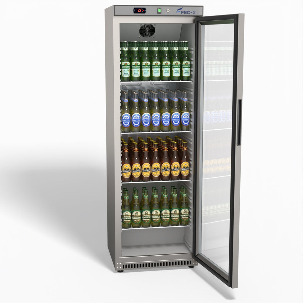 FED-X Thermaster Stainless Steel Upright Static Display Fridge XR400SG