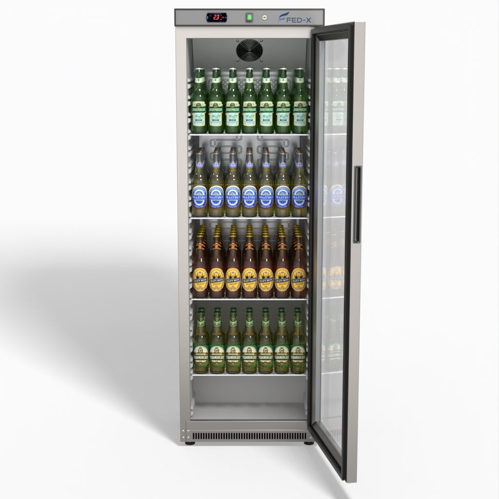 FED-X Thermaster Stainless Steel Upright Static Display Fridge XR400SG