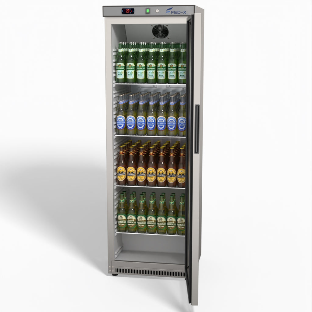 FED-X Thermaster Stainless Steel Upright Static Display Fridge XR400SG