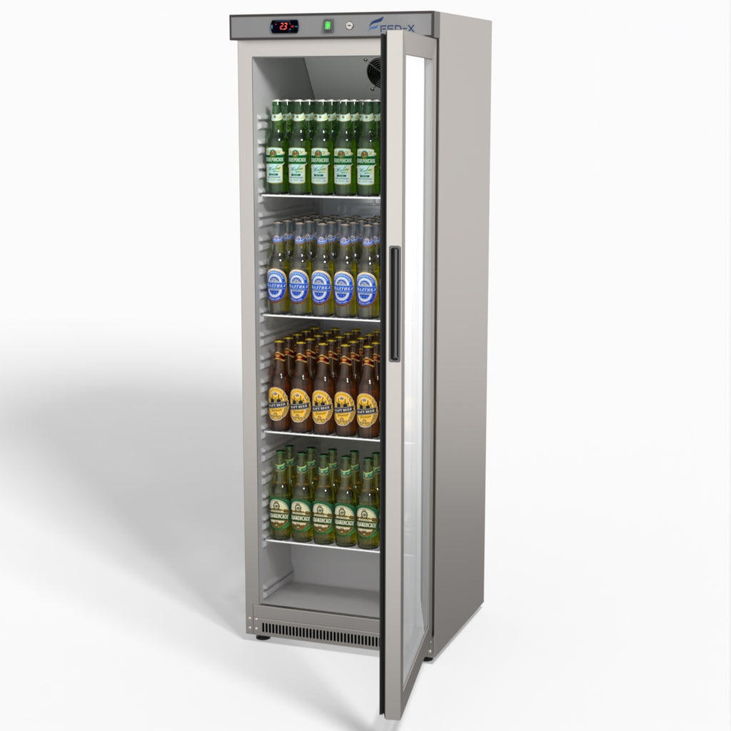FED-X Thermaster Stainless Steel Upright Static Display Fridge XR400SG