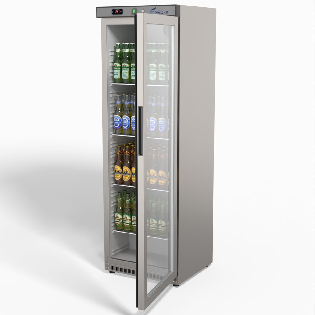 FED-X Thermaster Stainless Steel Upright Static Display Fridge XR400SG