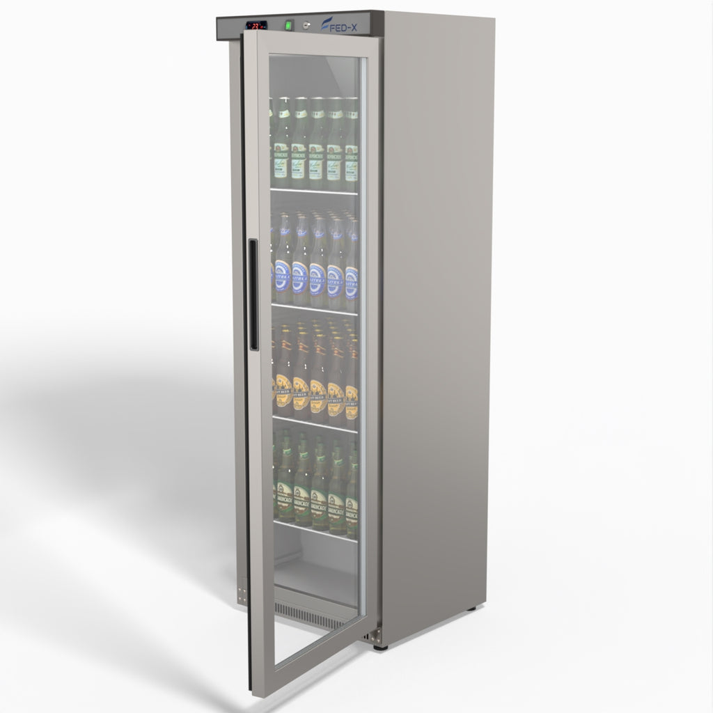 FED-X Thermaster Stainless Steel Upright Static Display Fridge XR400SG
