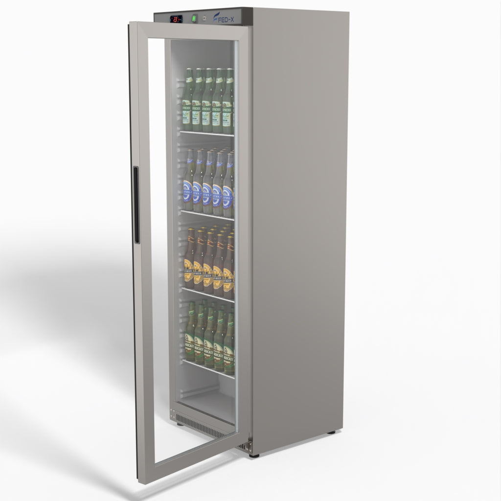 FED-X Thermaster Stainless Steel Upright Static Display Fridge XR400SG