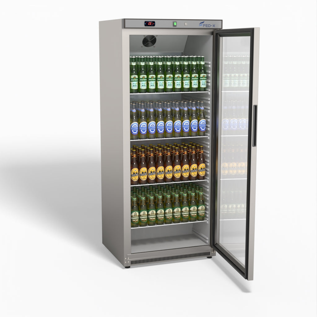 FED-X Thermaster Stainless Steel Upright Static Display Fridge XR600SG