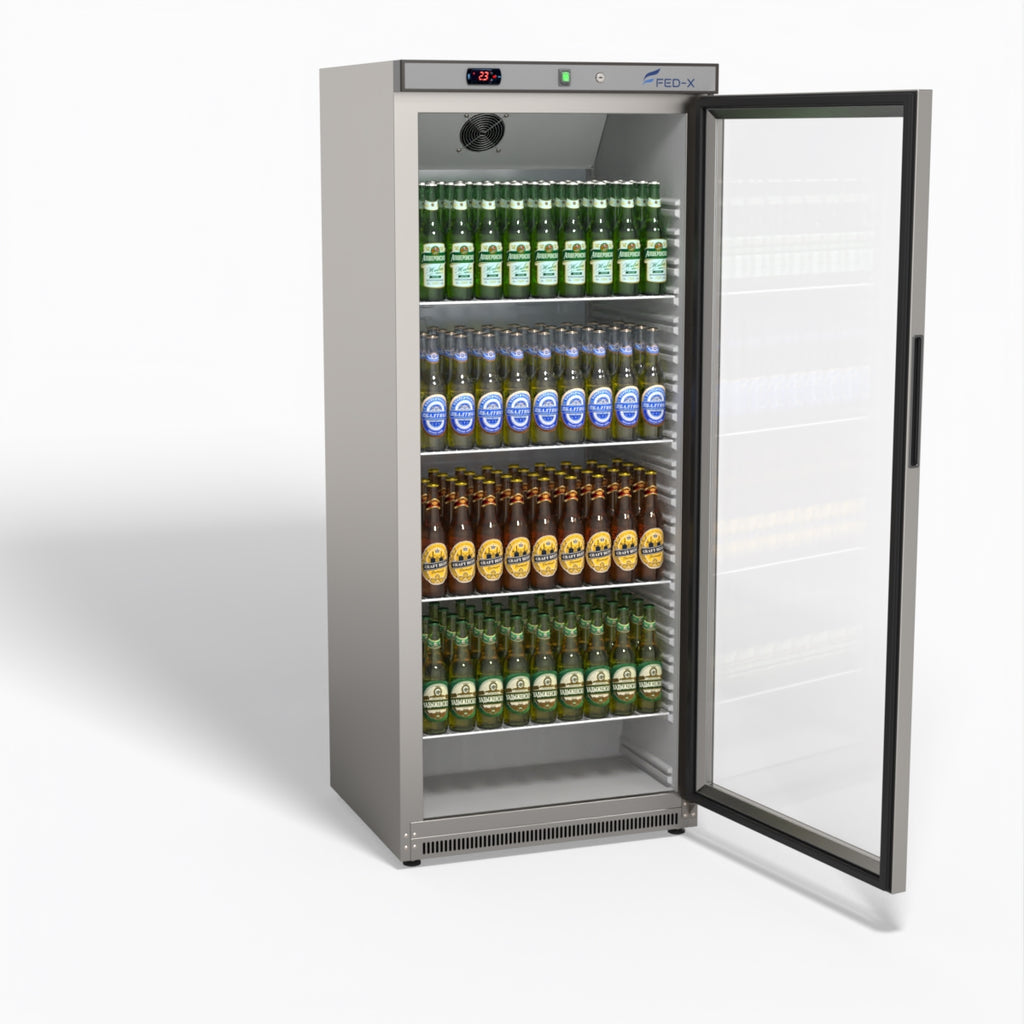 FED-X Thermaster Stainless Steel Upright Static Display Fridge XR600SG
