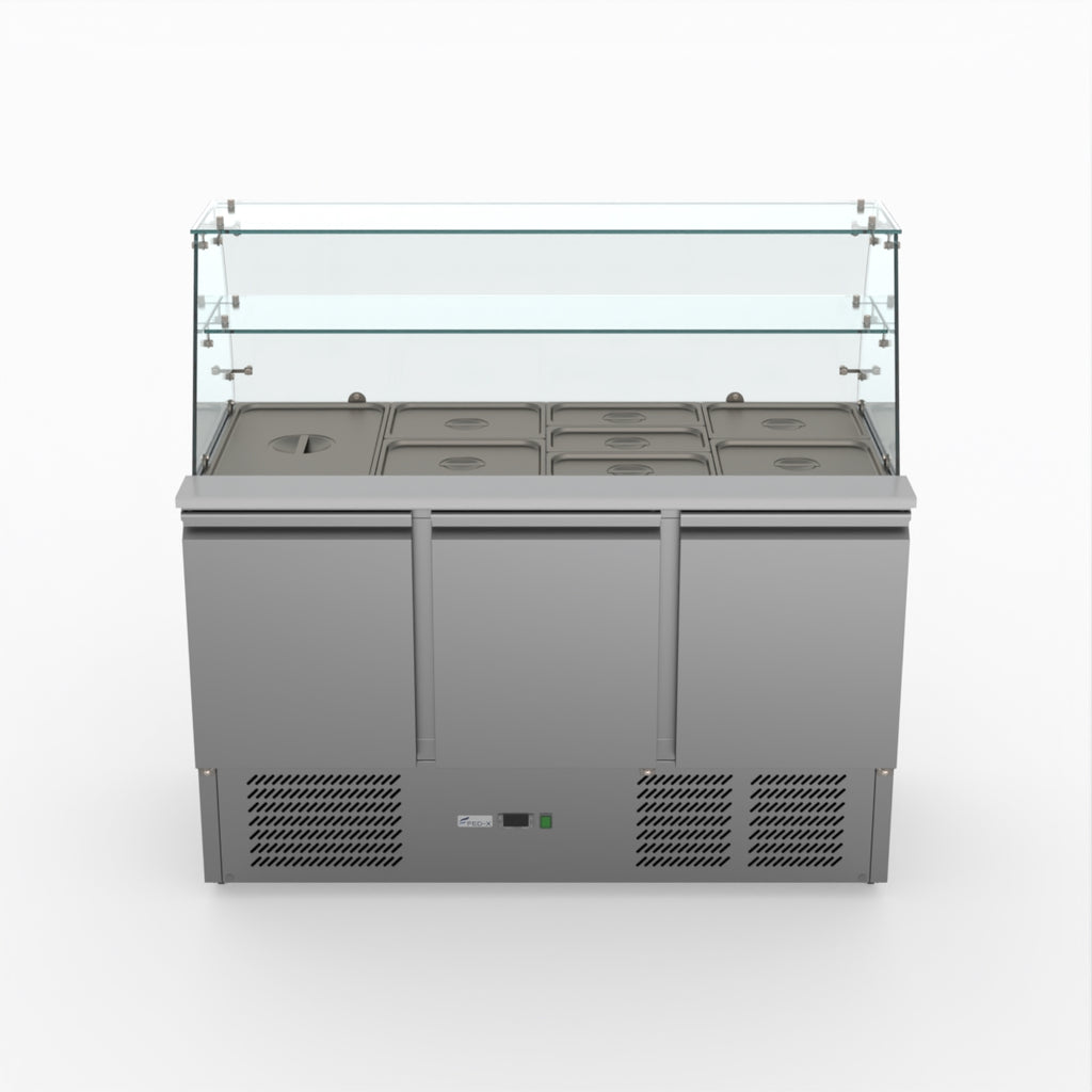 Three Door Salad Prep Fridge With Glass Top - FED-X XS903GC